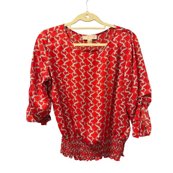 Michael Kors Red Chain Print Blouse Sz M wome blouse - Picture 3 of 12